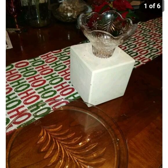 Vintage Indiana Glass 13 Inch Christmas Tree Platter & Matching Mikasa Nut Bowl - Picture 1 of 6